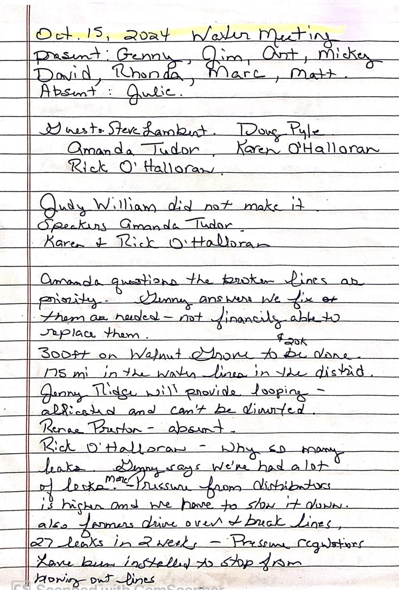 October 15, 2024 Approved Minutes page 1 (handwritten)
