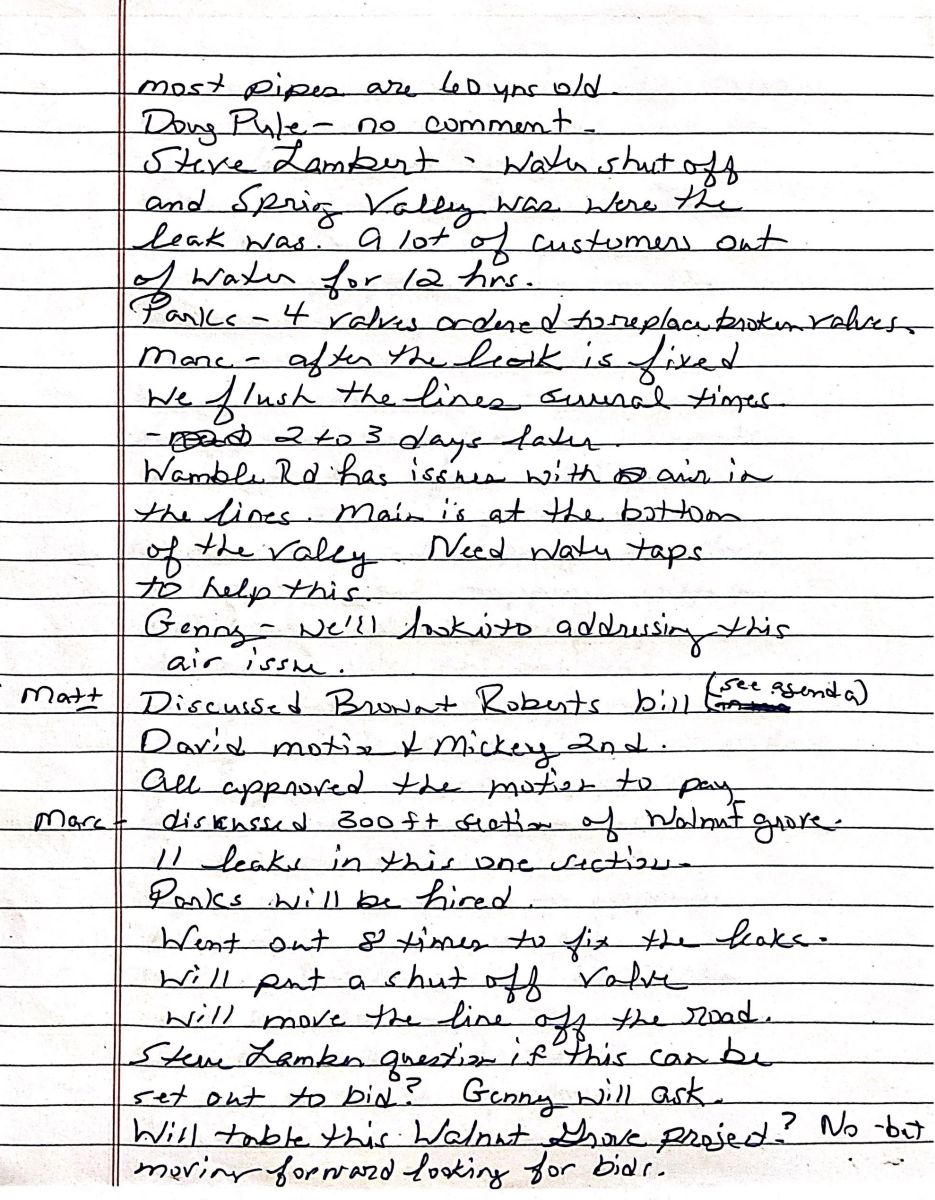 October 15, 2024 Approved Minutes page 2 (handwritten)
